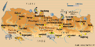 carte du Népal en couleur